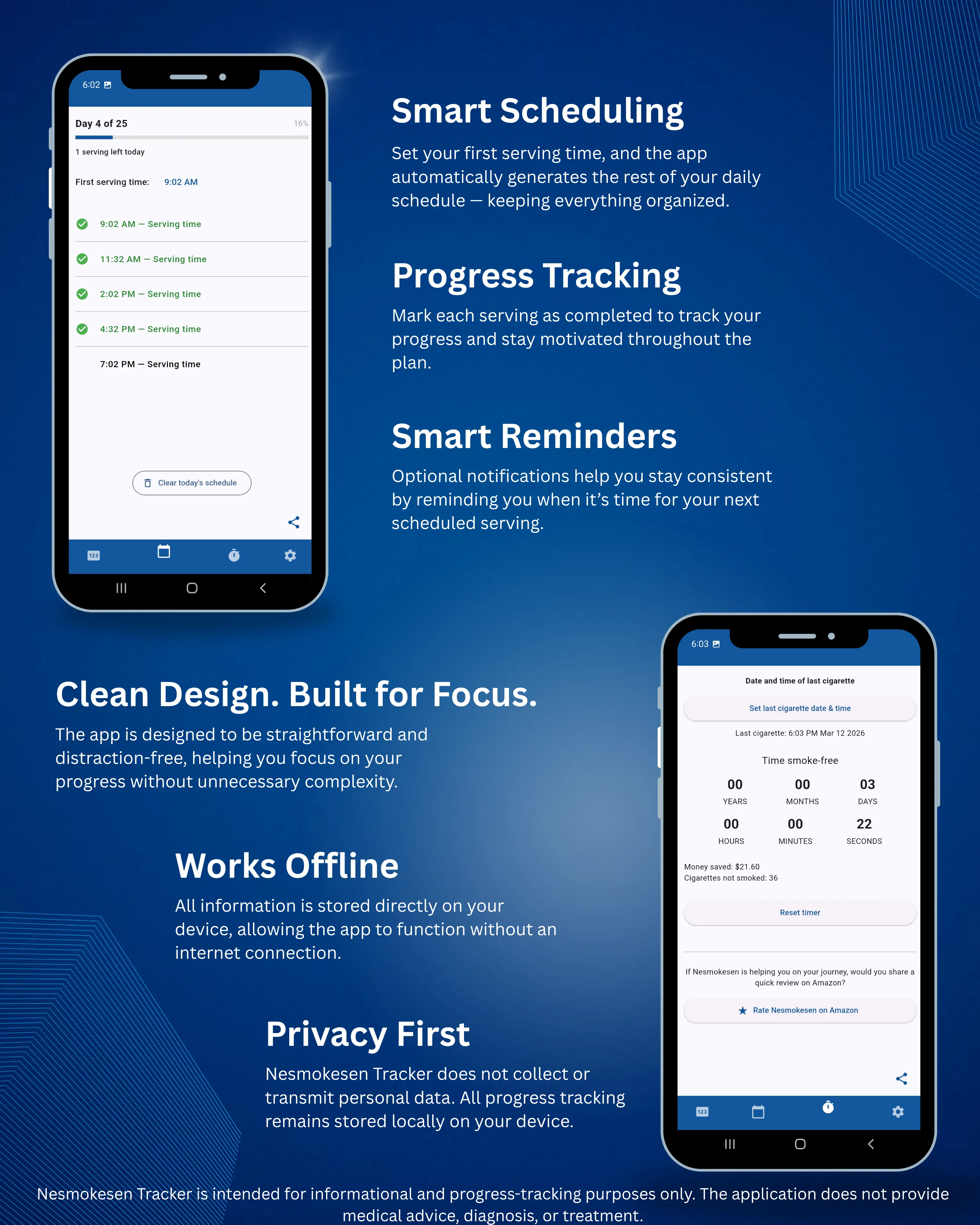 Nesmokesen Tracker features